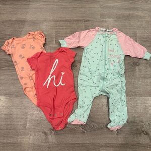 Baby Girl Clothing Lot - 2 Onesies 1 Pajama 3-6 Months